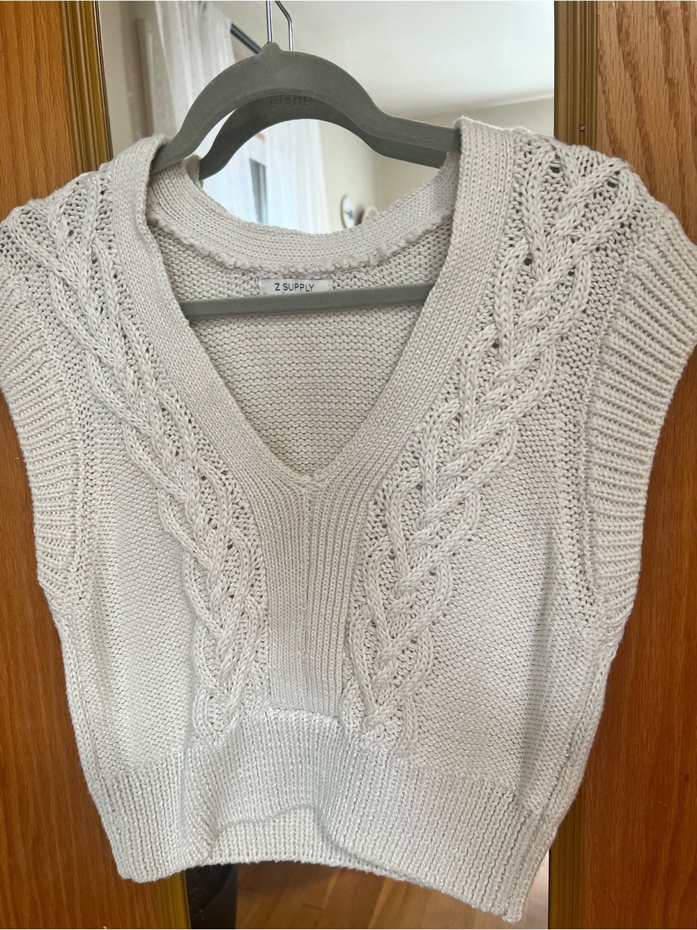 Z Supply Cream Cable Knit V-Neck Sweater Vest